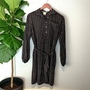 Jack Mulqueen Star Striped Black Silk Shirtdress Vintage 4